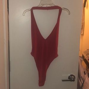 Boohoo red halter bodysuit